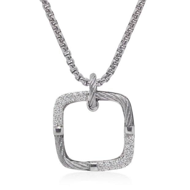 ALOR Cable & Chain Open Square Necklace with 14kt Gold & Diamonds