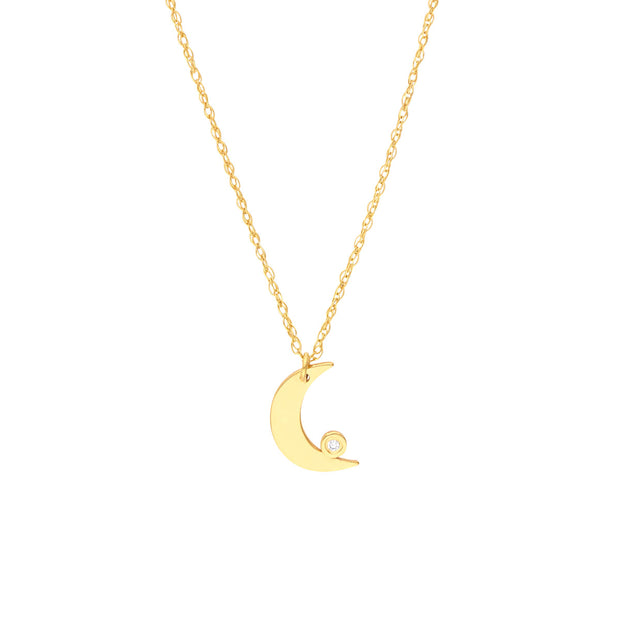 14K Yellow Gold So You Diamond Bezel Half Moon Necklace