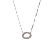 14K White Gold Open Oval Diamond Necklace