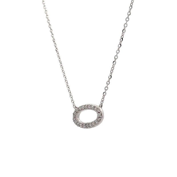 14K White Gold Open Oval Diamond Necklace