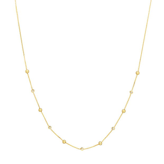 14K Yellow Gold Alternating Bezel Diamond & Bead Necklace