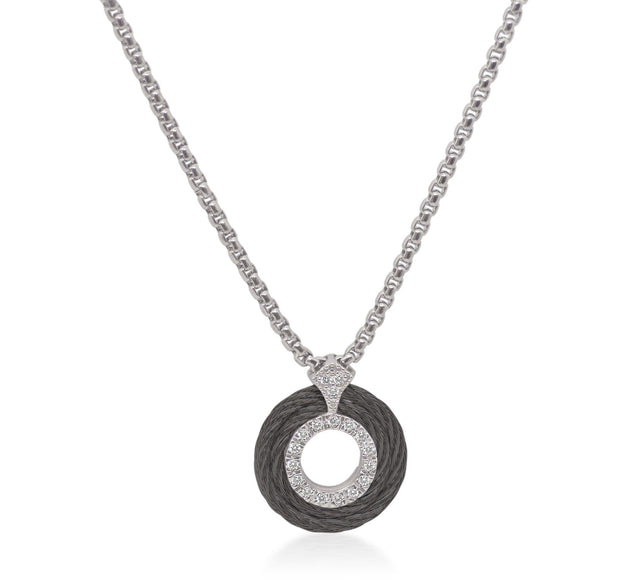 ALOR Grey Chain & Black Cable Round Necklace with 14kt Gold & Diamonds