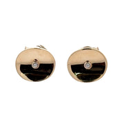 Estate 14K Yellow Gold Concave Disc Diamond Earrings