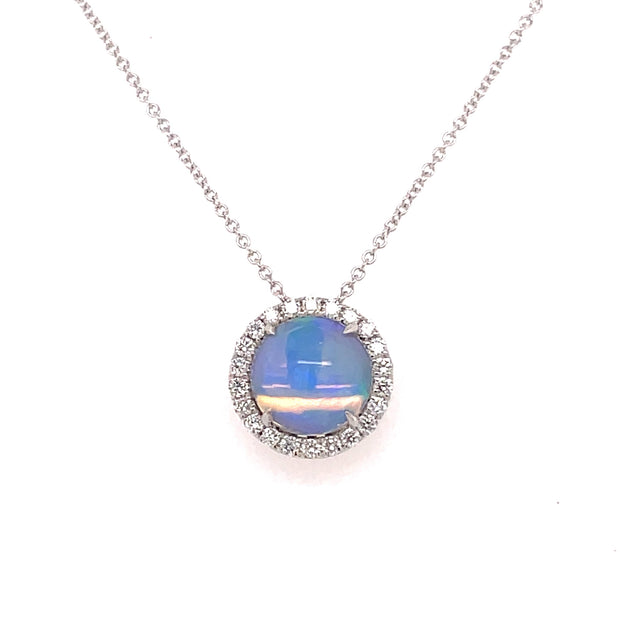 14K White Gold Ethiopian Opal & Diamond Necklace