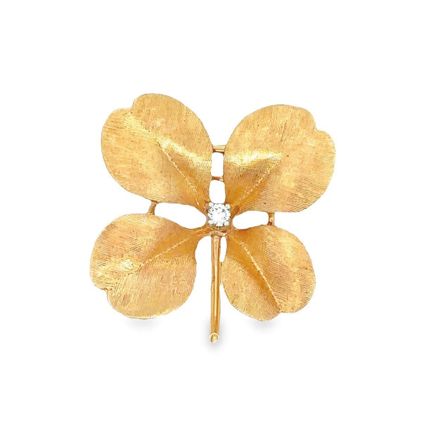 Estate 14K Yellow Gold Four Leaf Clover Brooch