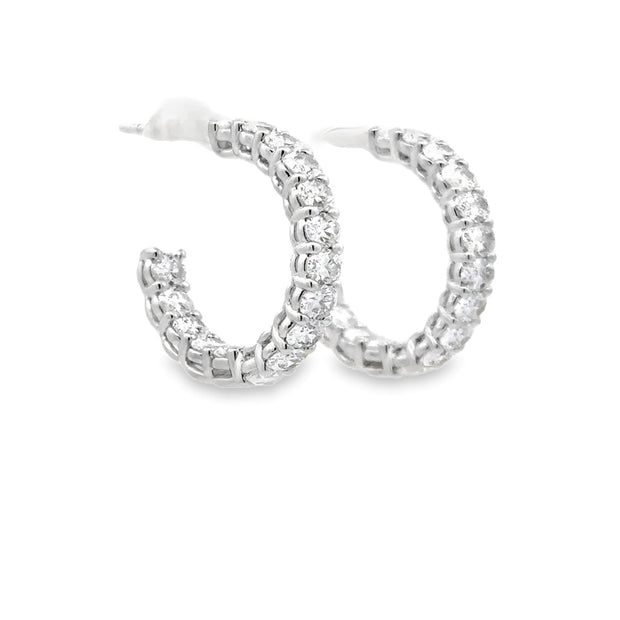 18K White Gold Oval-Cut Diamond Hoop Earrings