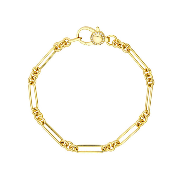 14K Yellow Gold Fancy Link Bracelet w/ Diamond Clasp