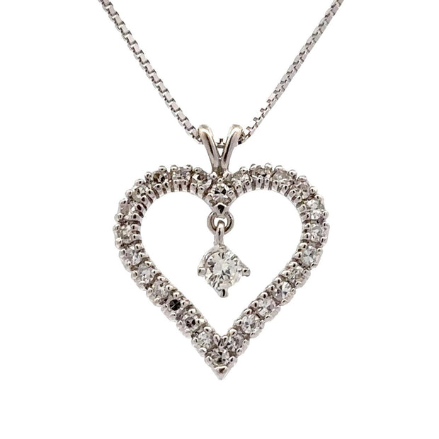 Estate 14K White Gold Diamond Heart Necklace