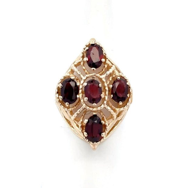 Estate 14K Yellow Gold Open Work Garnet Ring