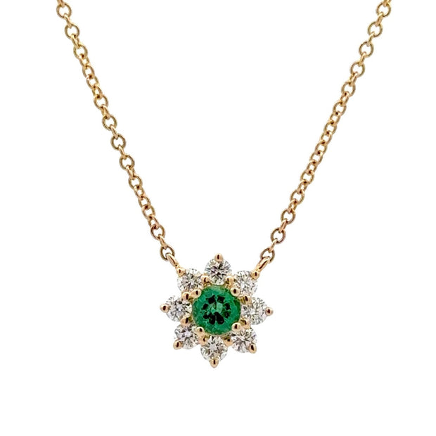 14K Yellow Gold Emerald & Diamond Necklace