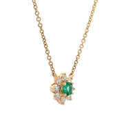 14K Yellow Gold Emerald & Diamond Necklace