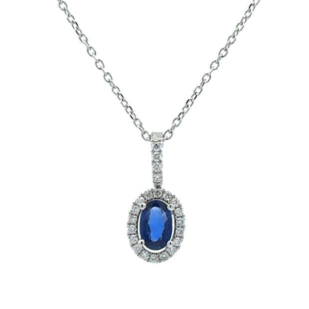 18kt White Gold Oval Sapphire and Diamond Pendant