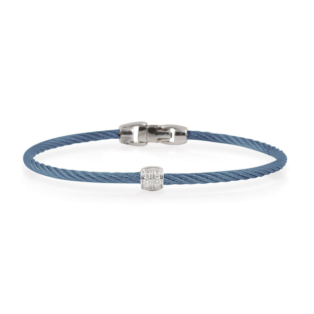 ALOR Caribbean Blue Cable Single Barrel Station Bracelet with 18kt Gold & Diamonds