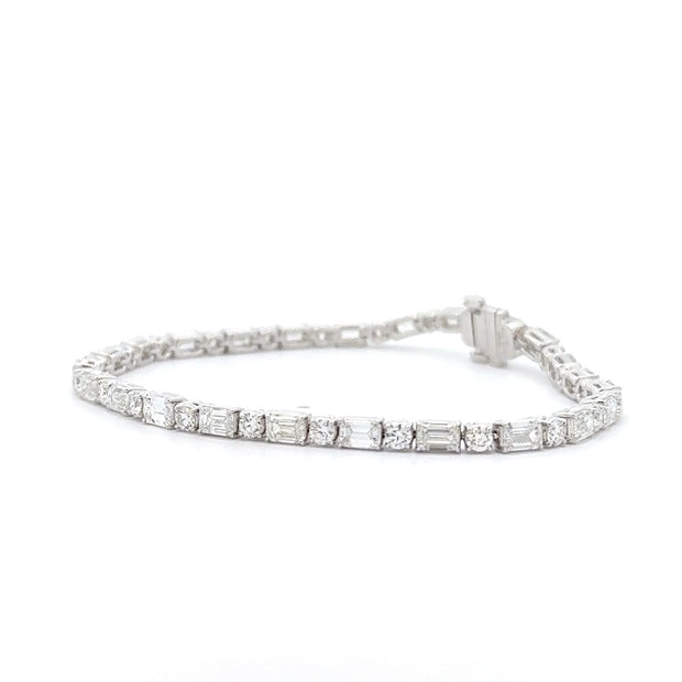 14K White Gold Emerald-Cut & Round-Cut Diamond Tennis Bracelet