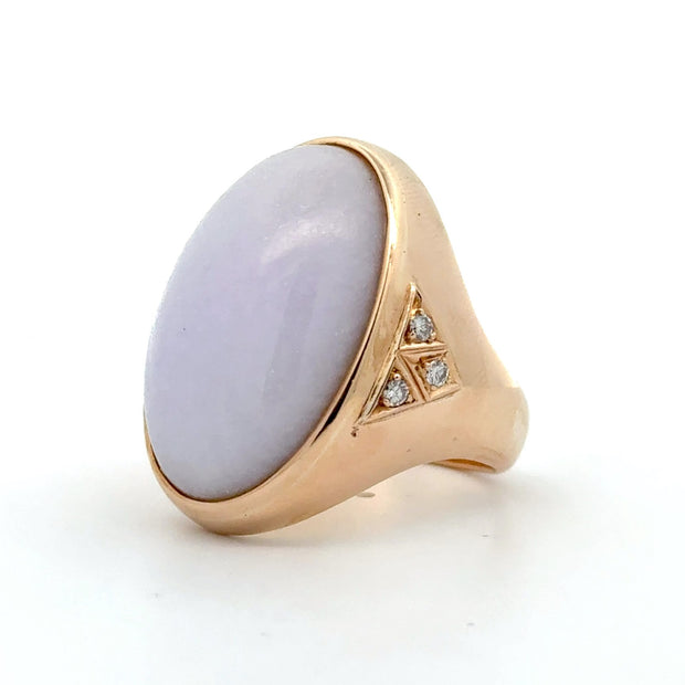 Estate 14K Yellow Gold Lilac Purple Jade & Diamond Ring