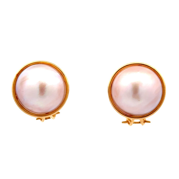 Estate 22K Yellow Gold Mabé Pearl Earrings