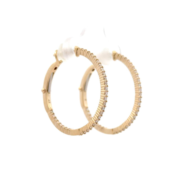 14K Yellow Gold Diamond Hoop Earrings