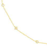 14K Yellow Gold Diamond Bezel and Cluster Stations Necklace