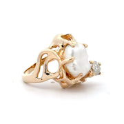 Estate 14K Yellow Gold Freeform Pearl & Diamond Ring