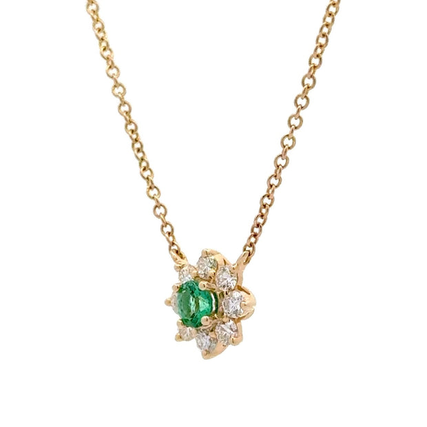 14K Yellow Gold Emerald & Diamond Necklace