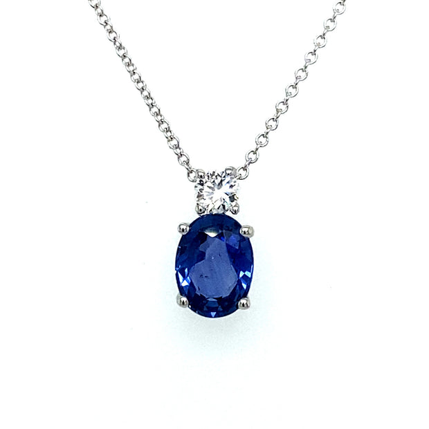 14K White Gold Sapphire & Diamond Necklace