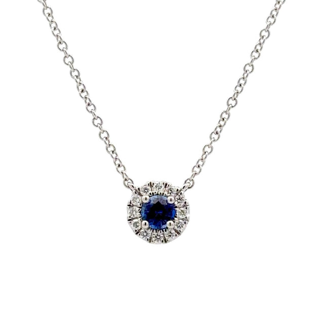 14K White Gold Sapphire & Diamond Necklace