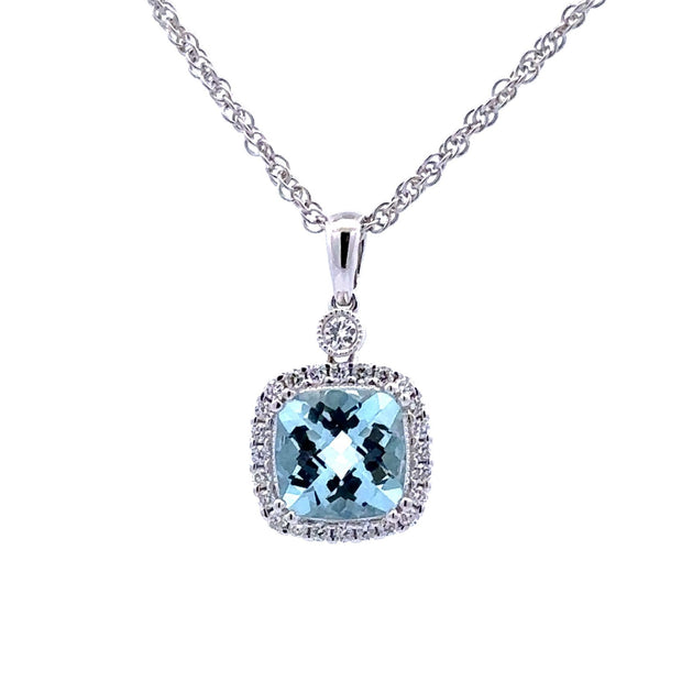 14K White Gold Aquamarine & Diamond Necklace