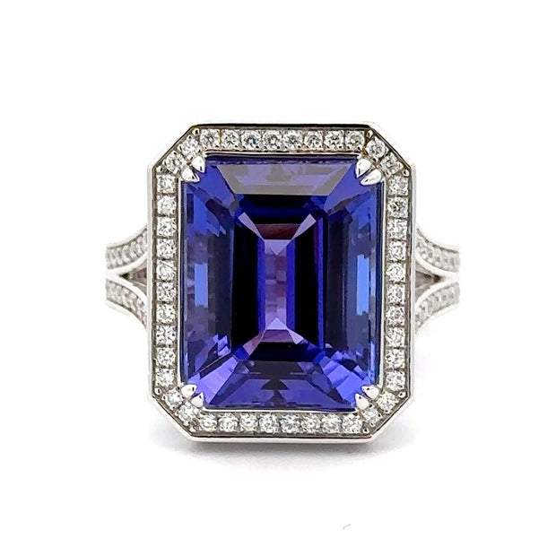 14K White Gold Tanzanite & Diamond Ring