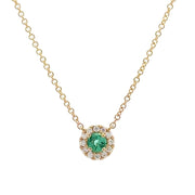 14K Yellow Gold Emerald & Diamond Necklace