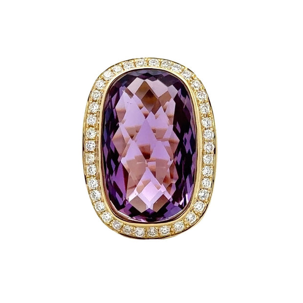 Nava Dee 14K Yellow Gold Amethyst & Diamond Ring