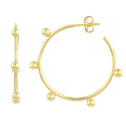 14K Yellow Gold Round Beaded Wire Post Hoops