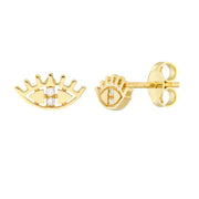 14K Yellow Gold Diamond Evil Eye Stud Earrings