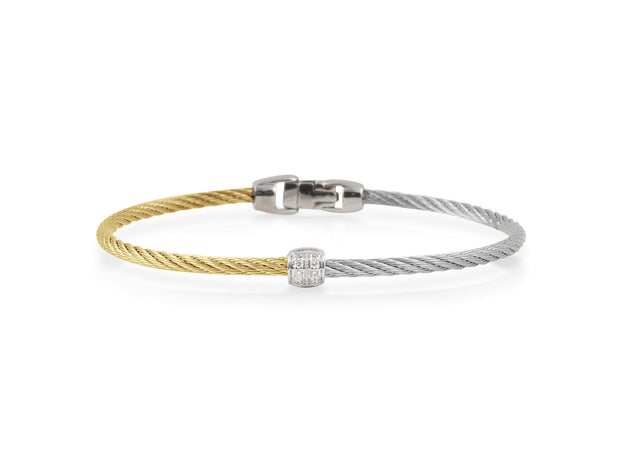 ALOR Yellow and Grey Cable Classic Stackable Bracelet with Single Barrel Station set in 18K Yellow Gold