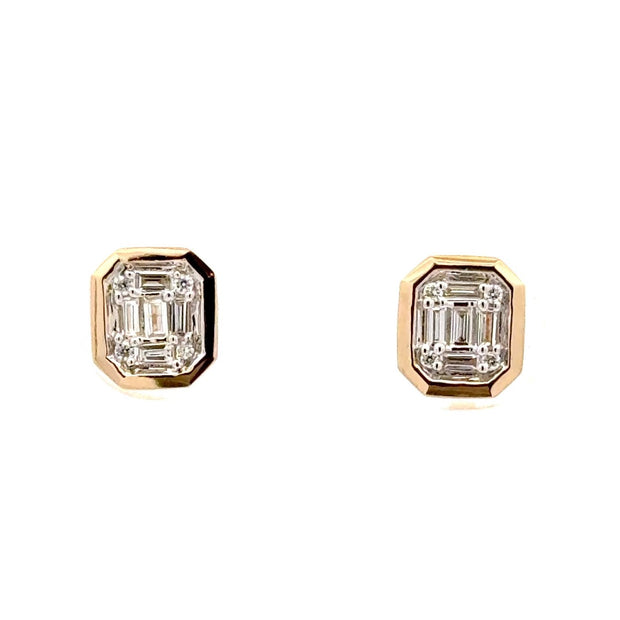 14K Yellow Gold Cluster-Style Diamond Earrings