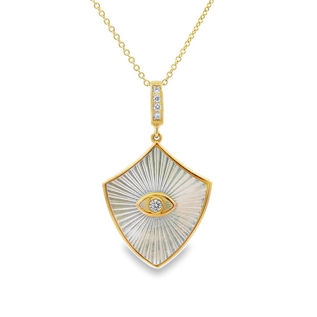 Doves 18K Yellow Gold Mother of Pearl & Diamond Evil Eye Necklace