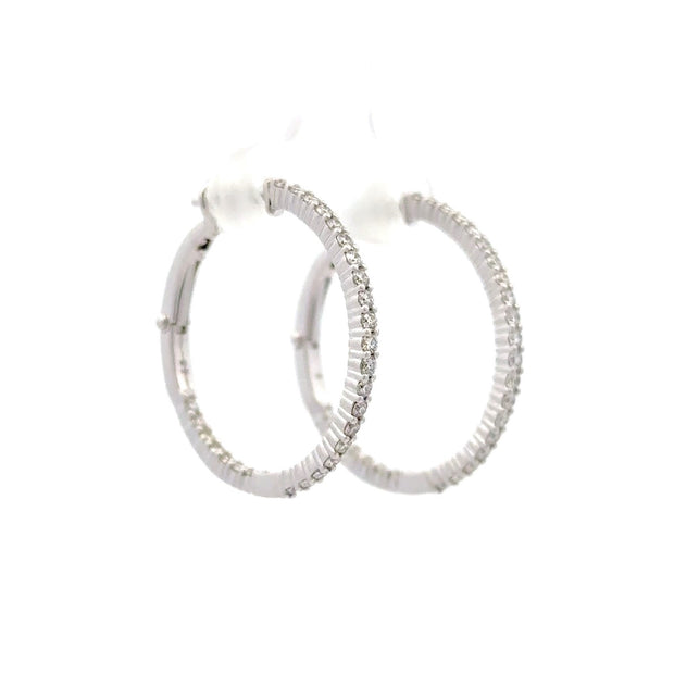 14K White Gold Diamond Hoop Earrings