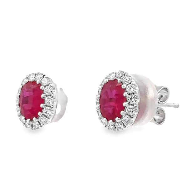 18K White Gold Ruby & Diamond Stud Earrings