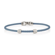 ALOR Caribbean Blue Cable Double Barrel Station Stackable Bracelet with 18kt Gold & Diamonds