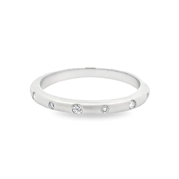 14K White Gold Sprinkled Diamond Stackable Ring