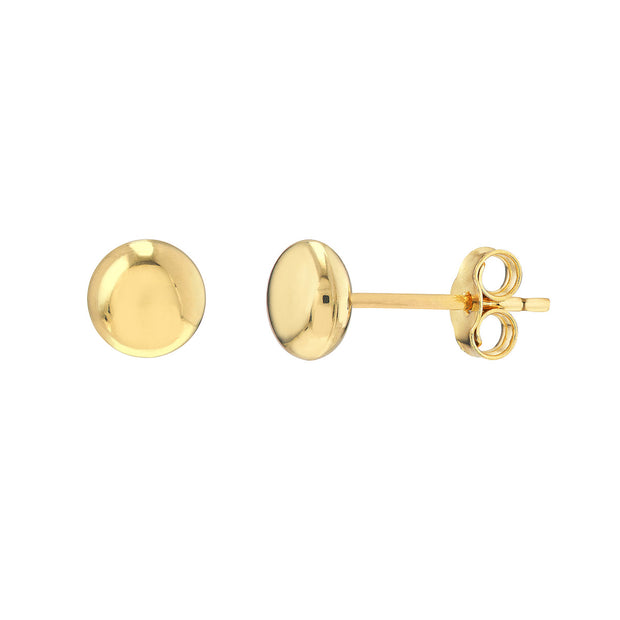 14K Yellow Gold Flat Round Pebble Stud Earrings