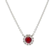 14K White Gold Ruby & Diamond Necklace