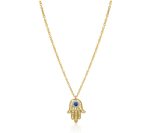 Meira T 14K Yellow Gold Hamsa Sapphire & Diamond Necklace