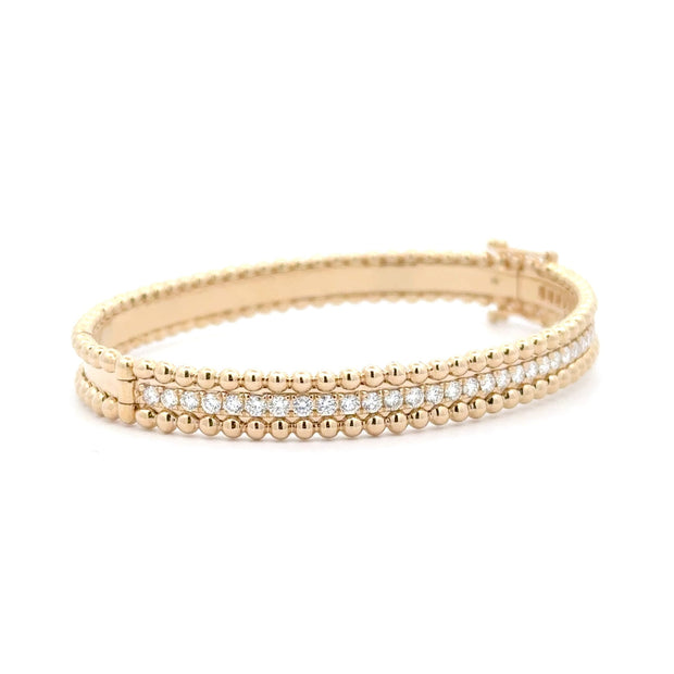 14K Yellow Gold Diamond Beaded Bangle Bracelet