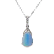 14K White Gold Ethiopian Opal & Diamond Necklace