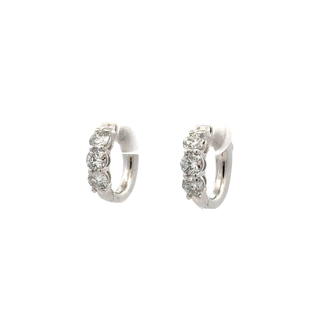 14K White Gold Diamond Huggie Earrings