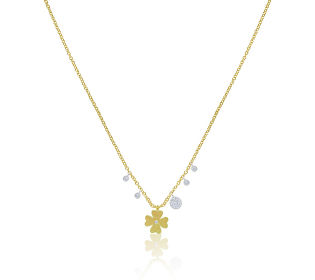 Meira T 14K Yellow & White Gold Brushed Gold Clover and Charms Necklace