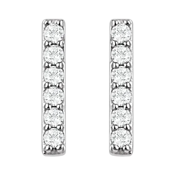 14K White Gold Diamond Bar Stud Earrings