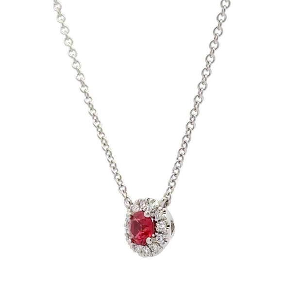 14K White Gold Ruby & Diamond Necklace