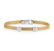 ALOR Yellow Cable Classic Stackable Bracelet with Double Round Station set in 18kt White Gold