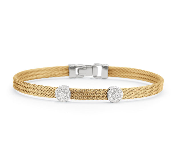 ALOR Yellow Cable Classic Stackable Bracelet with Double Round Station set in 18kt White Gold